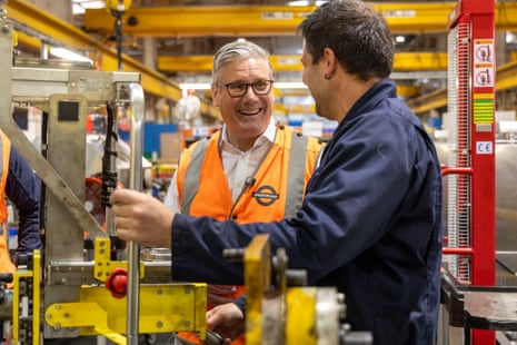 Keir Starmer meeting apprentices during a visit to Acton Works, a training facility in Chiswick, west London, today.