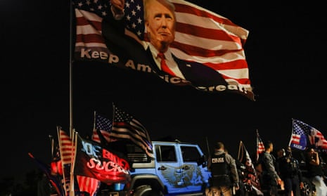 Supporters of Donald Trump and police officers outside Mar-a-Lago, Palm Beach, Florida, 8 August 2022