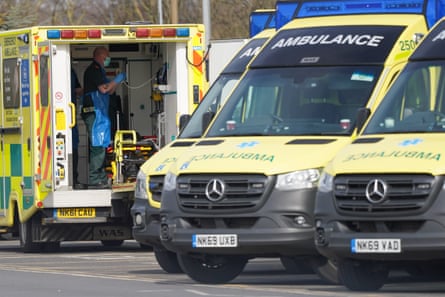 A paramedic prepares the back of an ambulance at James Cook University hospital in Middlesbrough.