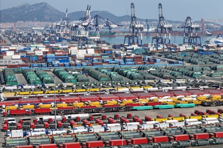 Cars and other vehicles for export at a port in Yantai, in eastern China’s Shandong province.