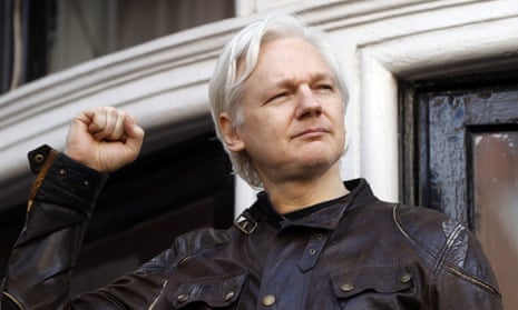 Julian Assange outside the Ecuadorian embassy in London in 2017.