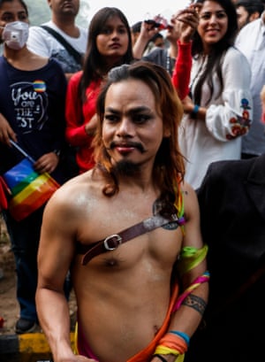 Indian members and supporters of the lesbian, gay, bisexual, transgender (LGBT) community take part in a pride parade in New Delhi