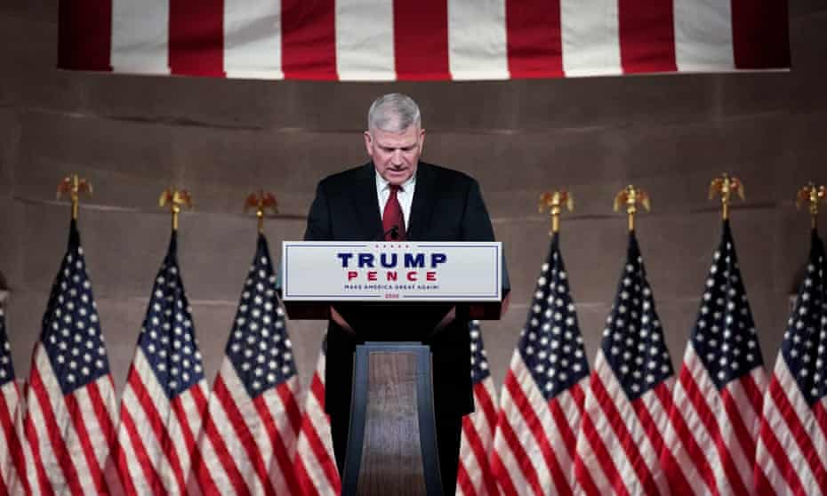 Rev Franklin Graham, son of the late evangelical Christian leader Billy Graham, records an invocation for the Republican National Convention in August 2020.