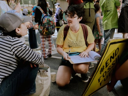 Climate activist Marlena Fontes at the Climate march in midtown New York, on 17 September.