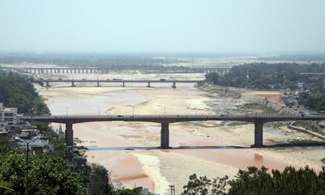 A general view of almost dry river Tawi, in Jammu, the winter capital of Kashmir, India