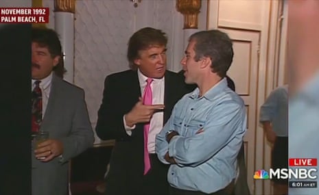 A still frame from video of Donald Trump hosting Jeffrey Epstein at party in 1992 at his Mar-a-Lago club in Palm Beach, Florida.