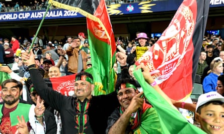 Afghanistan fans cheer during the ICC men’s Twenty20 World Cup 2022 cricket match between Australia and Afghanistan at Adelaide Oval on November 4, 2022