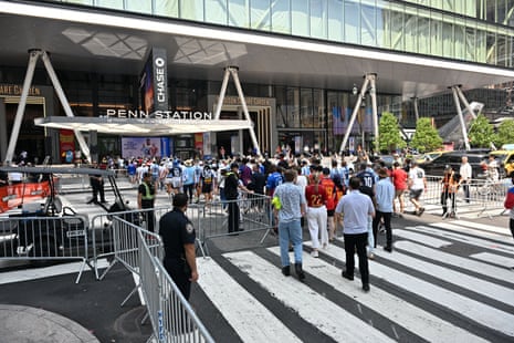 Fans arriving at Penn Station in New York City before heading out to the stadium