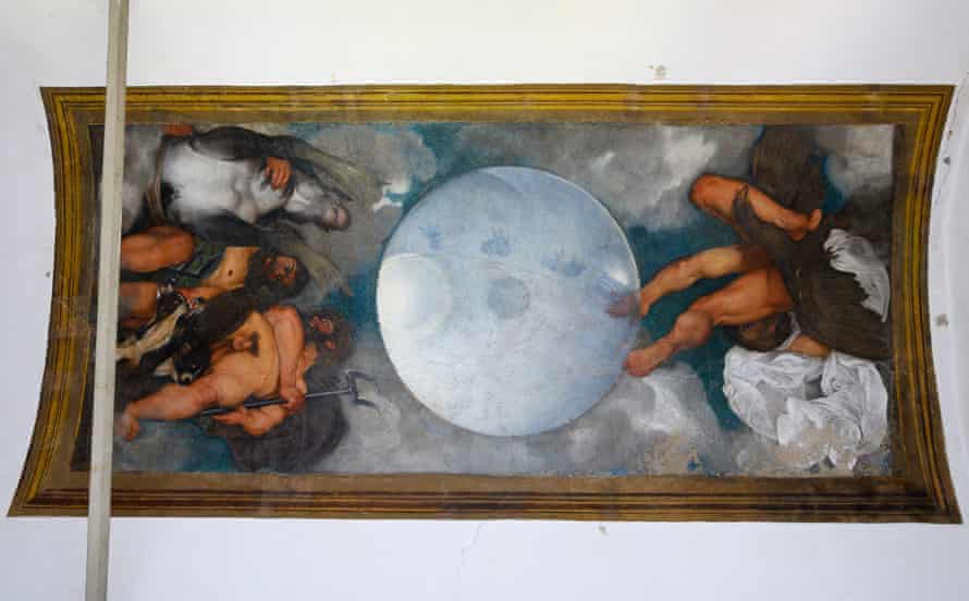 Affresco di Caravaggio, Giove, Nettuno e Plutone.