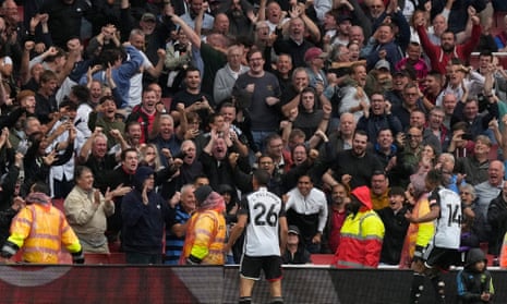 Fulham’s Joao Palhinha celebrates after scoring his side’s equaliser at Arsenal.