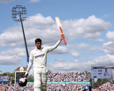 Shubman Gill takes the applause from the Edgbaston crowd after the India captain made 269, the highest Test score by an India captain.