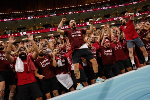 Qatar fans make some noise at the opening game of the tournament, between Qatar v Ecuador