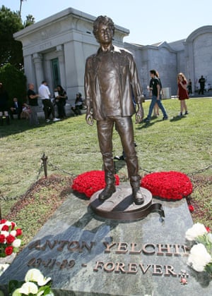 A bronze of the late actor Anton Yelchin, unveiled in 2017.
