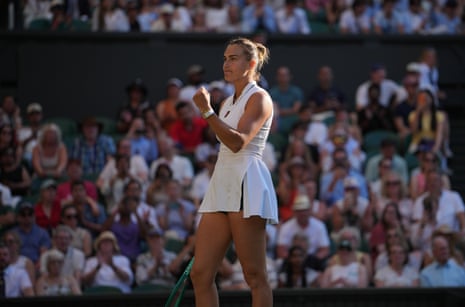 Sabalenka celebrates her victory against Ostapenko
