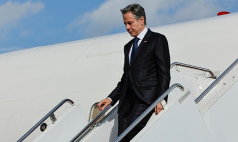 The US secretary of state, Antony Blinken, arrives at Yokota airbase in Tokyo