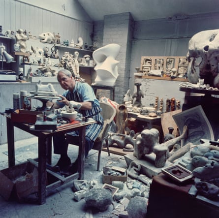Henry Moore in his Maquette Studio, Perry Green c1968