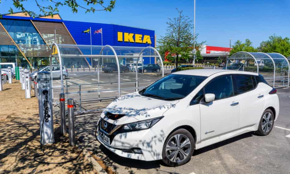 Electric car charging points at ikea’s new store in North Greenwich, London.