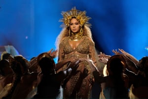 Los Angeles, California
Beyoncé performs at the 59th Grammy awards, where Adele’s 25 beat Beyoncé’s Lemonade to the top prizes.