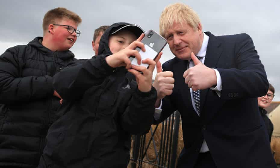 Boris Johnson taking selfie with boys in Hartlepool.