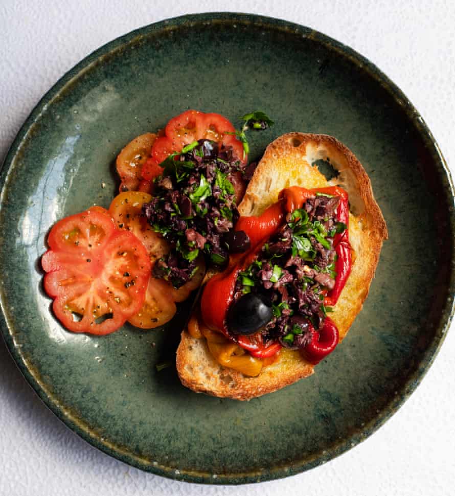 Roasted peppers, tomatoes and tapenade