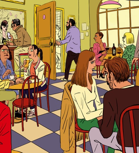 Illustration detail of people dating in a bar/pun