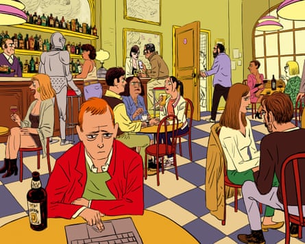Illustration of a single man in a bar