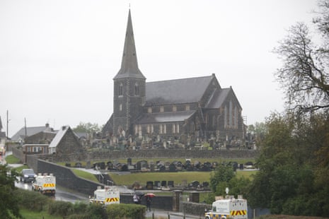 Police vans at the Drumcree Church in Portadown this morning.