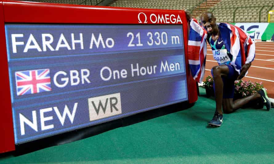 Mo Farah broke the record by 45 metres at the Diamond League meeting in Brussels.