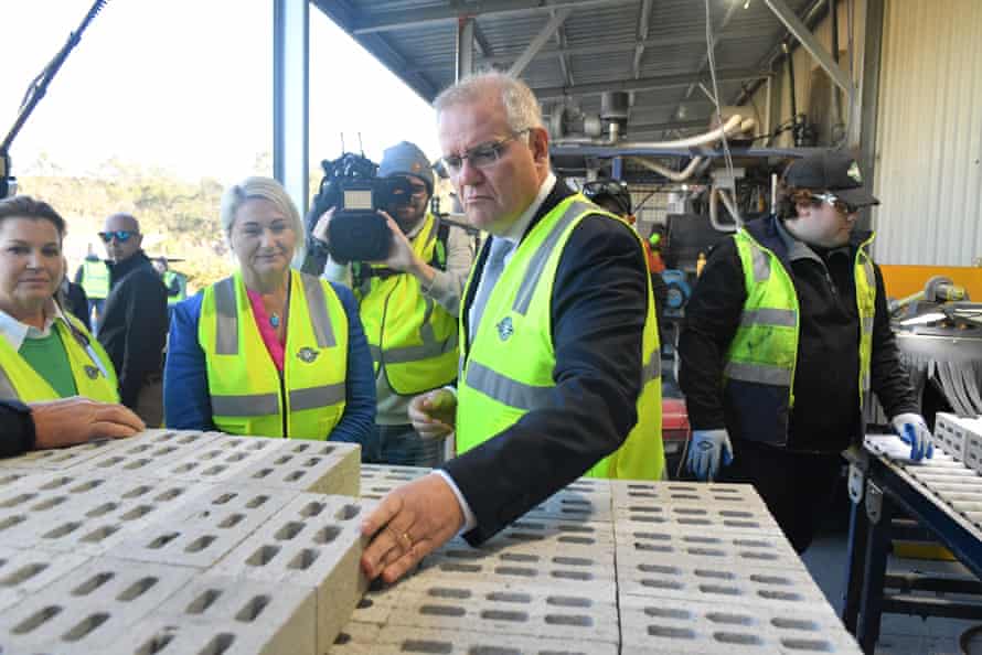 Liberal candidate for Lyons, Susie Bower, and prime minister Scott Morrison visits Island Block and Paving on south of Launceston, in Tasmania.