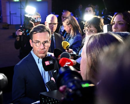 Moderates party leader Ulf Kristersson speaks during an interview in central Stockholm.