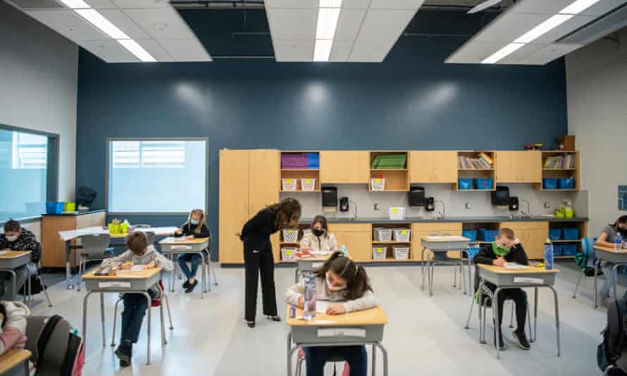 Grant making her monthly rounds in a fifth grade class at Fords Prairie Elementary School in Centralia.