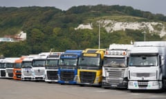 European lorries parked in Dover, last month.