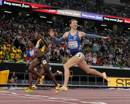 Amy Hunt wins silver in the women’s 200m ahead of Jamaica’s Shericka Jackson (second left), the gold medallist from the last two world championships