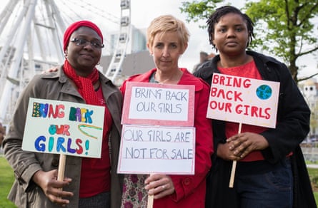 Seasoned campaigner ... Hesmondhalgh and two women from Nigeria protest against the kidnap by Boko Haram of 276 schoolgirls in the country in 2014
