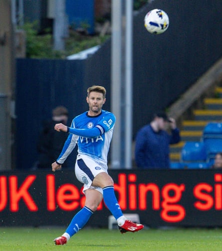Stockport County’s Oliver Norwood pings a pass during Port Vale’s trip to Edgeley Park last month