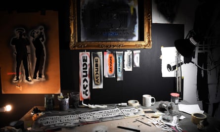 Banksy artworks and stencils and art materials on display at Glasgow’s Gallery of Modern Art