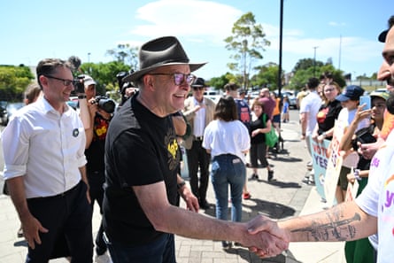 Australian prime minister Anthony Albanese meets yes campaigners Wollongong, NSW on Saturday.