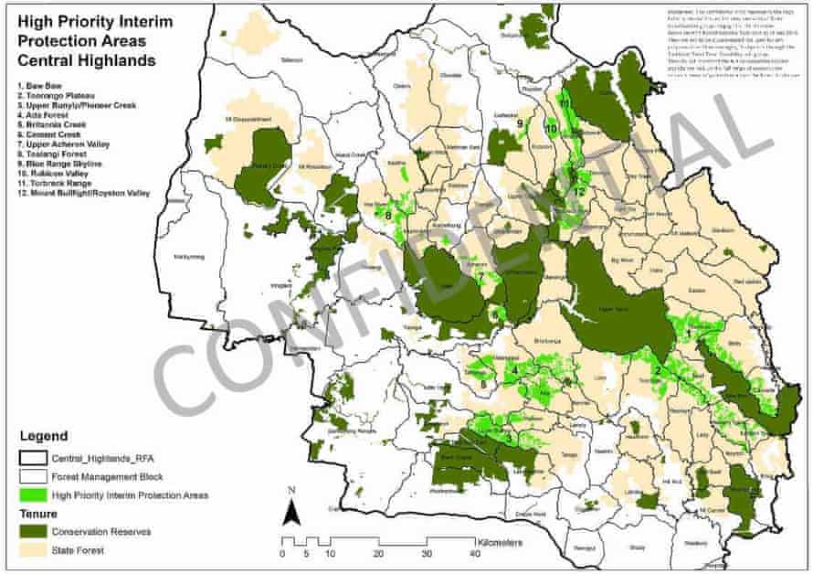 High conservation value areas in central highlands.