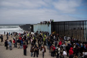 Central American migrant families at a protest at Friendship Park in April last year.