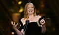 Sarah Snook with her best actress award on stage at the Olivier Awards 2024 at the Royal Albert Hall.