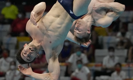 Great Britain’s Daniel Goodfellow and Jack Laugher of Britain fall short during the men’s synchronised 3m springboard final.