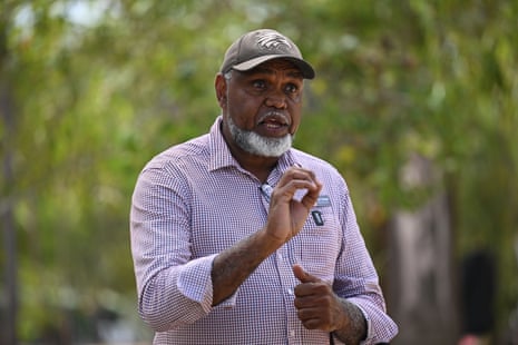 Matthew Ryan, chair of the Northern Land Council, speaks to the media at the annual Garma festival on Saturday.