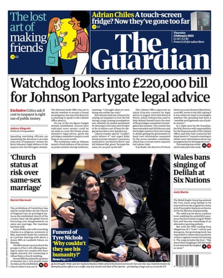 Guardian front page, Thursday 2 February 2023