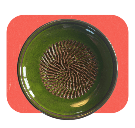Spanish pottery garlic rasp, ginger grater green ceramic plate