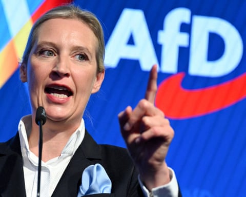 AfD co-leader Alice Weidel raises her finger to make a point