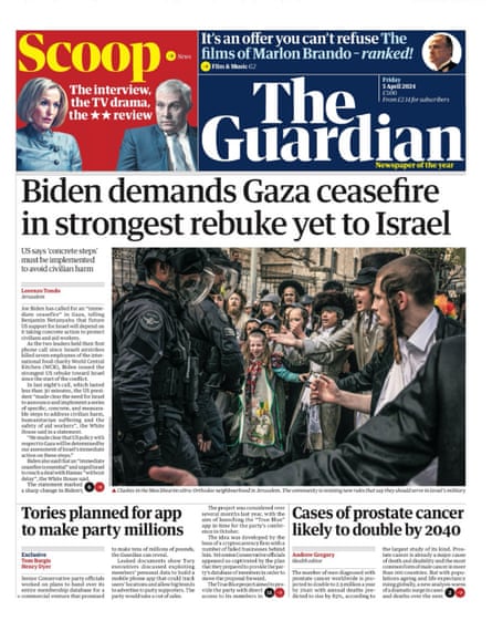 Guardian front page 5 april 2023