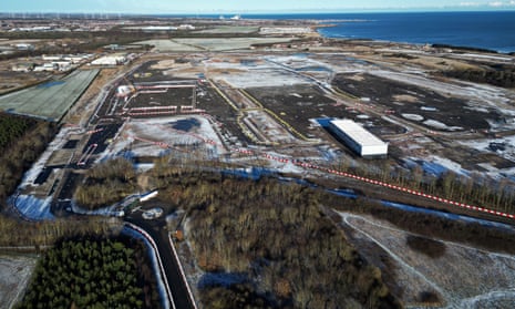 Aerial view of the unfinished Britishvolt construction site in Northumberland