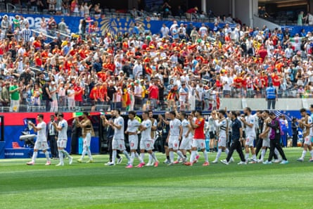 Iran thank the crowd at Los Angeles Stadium after their draw with Belgium.