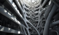 A group of exoskeleton towers generated by Patrik Schumacher for Zaha Hadid Architects using the AI Midjourney.