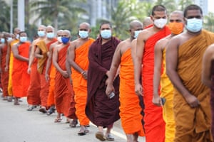 Sri Lankan Buddhist monks protesting in Colombo